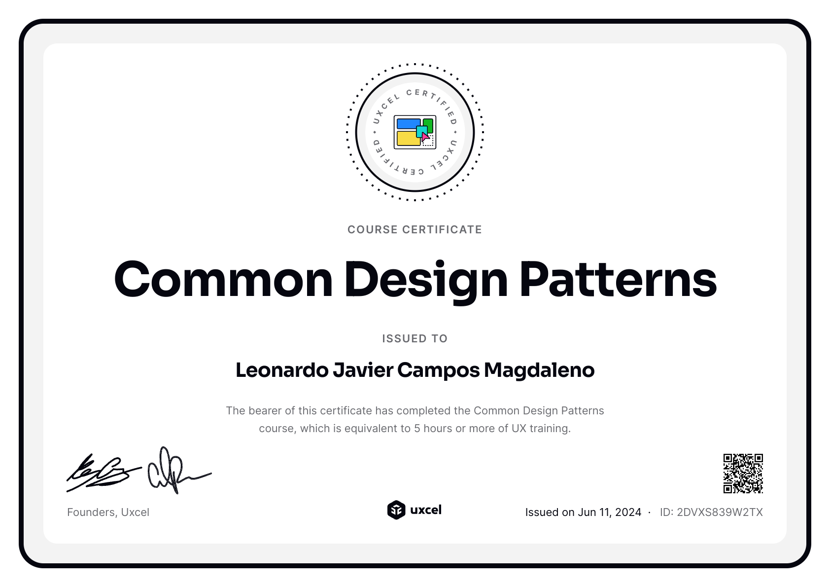 Leonardo Javier Campos Magdaleno's certificate